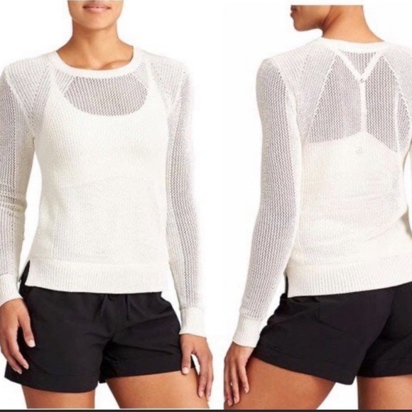 Athleta Sweaters - Athleta White Mesh Pullover Top Sweater Size Large